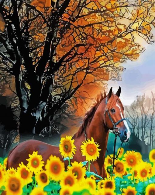 Brown Horse Sunflower paint by number