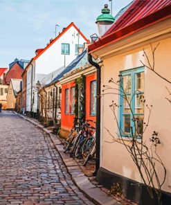 Cobblestone Street In Lund Sweden paint by number