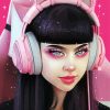 Cool Gamer Girl With Black Hair paint by number