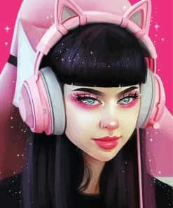 Cool Gamer Girl With Black Hair paint by number