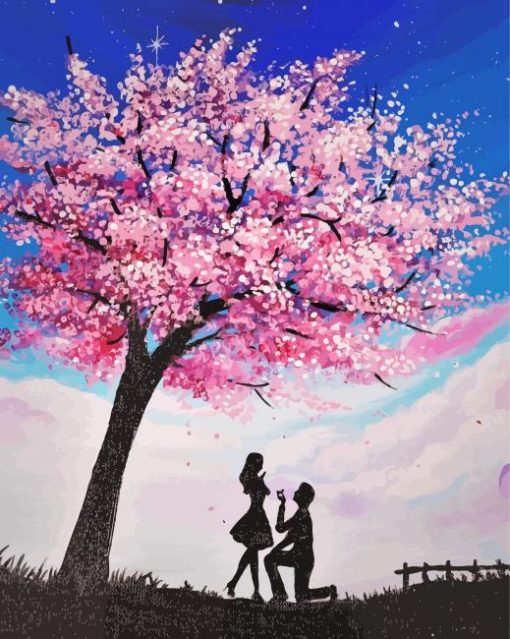 Couple Under Cherry Tree paint by number