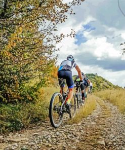 Cyclists With Bicycles Uphill paint by number