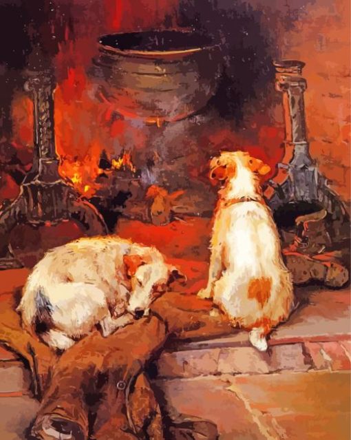 Dogs In Front Of Hearth paint by number