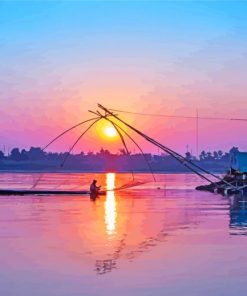 Fisherman On Mekong River paint by number