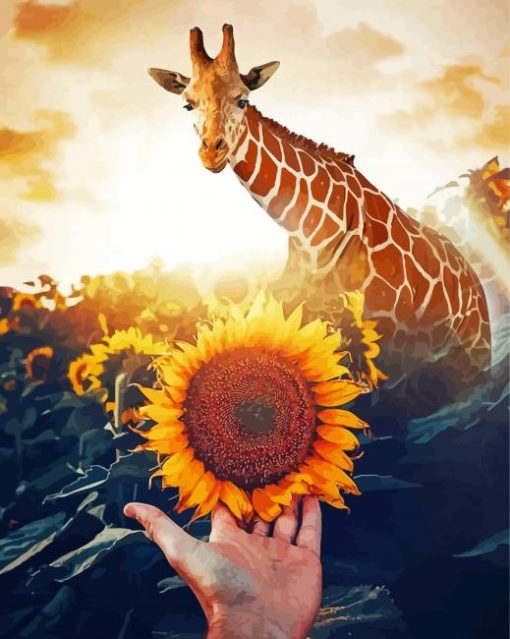 Giraffe In Sunflowers Field paint by number