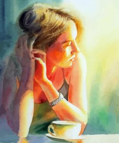 Lonely Girl Drinking Coffee paint by number