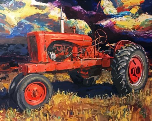 Old Red Tractor paint by number