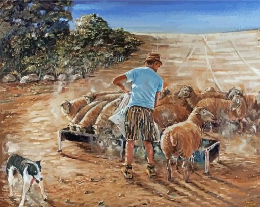 Sheep Farmer Man Art paint by number