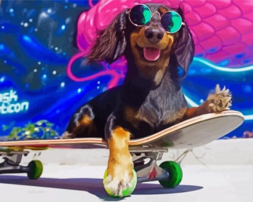 Skateboarding Dog Rowdy paint by number