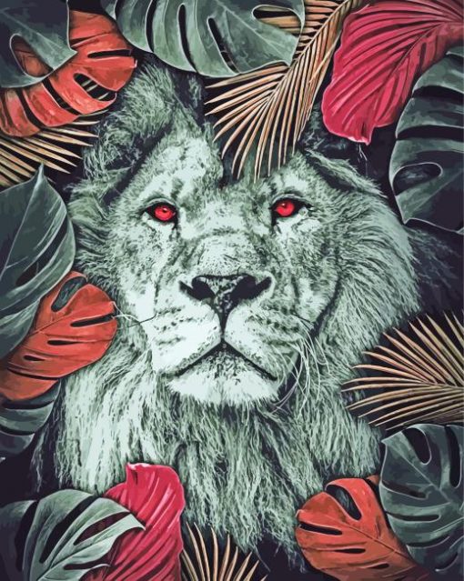 Vintage Lion In Leaves paint by number