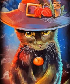 Witch Cat In Hat Art paint by number