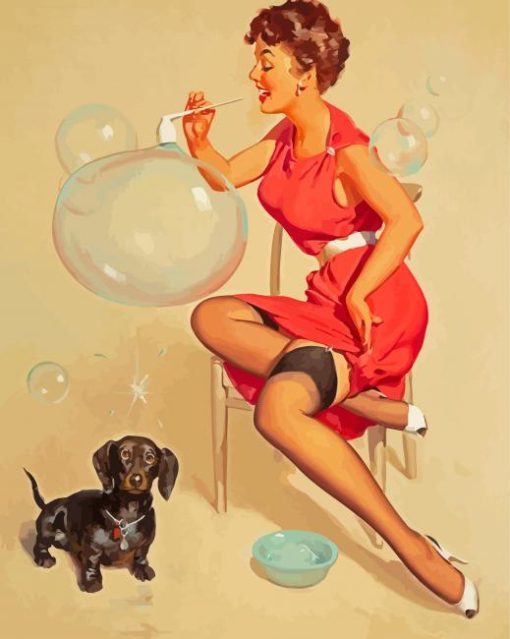 Woman And Puppy Gil Elvgren paint by number