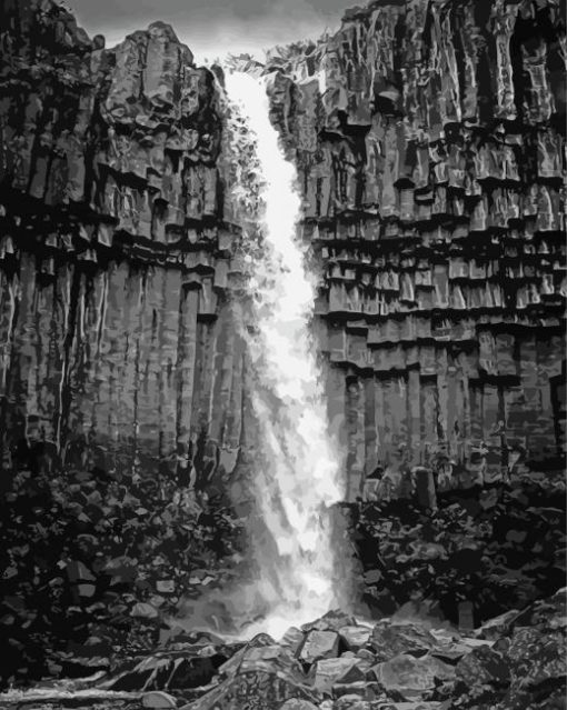 Black And White Landscape Waterfall paint by number