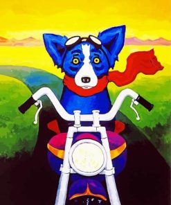 Blue Dog Riding Motorcycle paint by number