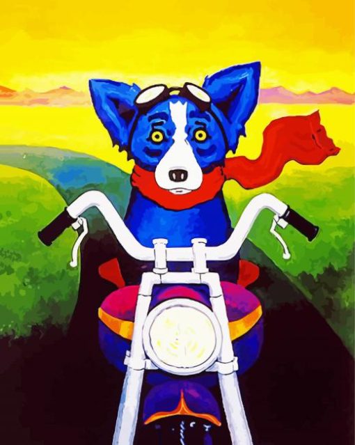 Blue Dog Riding Motorcycle paint by number