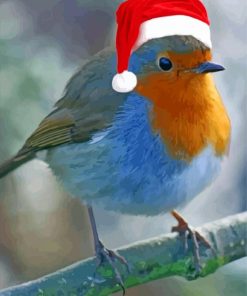 Christmas Robin In Santa Hat paint by number