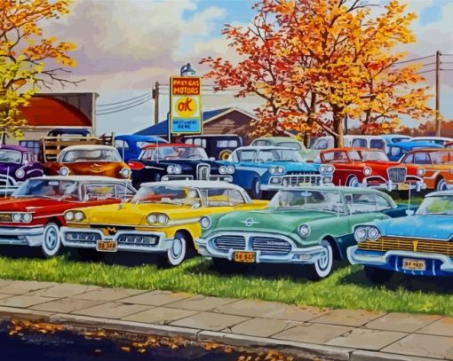 Classic Old Cars In Yard paint by number