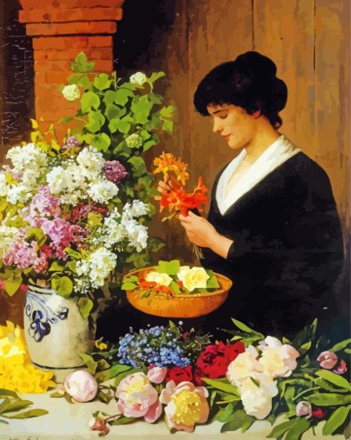 Greek Woman Arranging Flowers paint by number