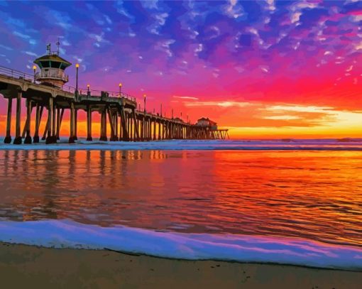 Huntington Beach Sunset paint by number