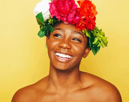 Laughing Woman With Flowering Head paint by number