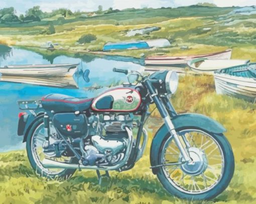 Motorcycle By Lake Art paint by number