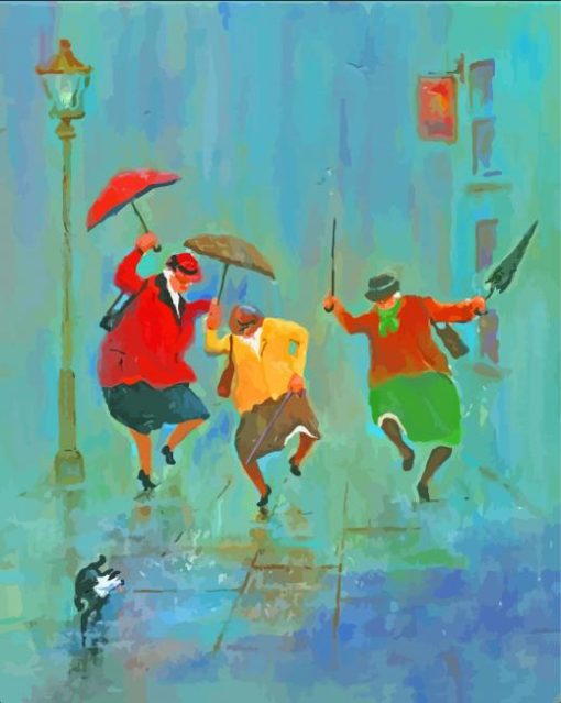 Old Ladies Dancing In The Rain paint by number