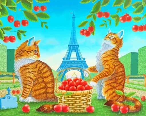 Orange Cats In Paris paint by number