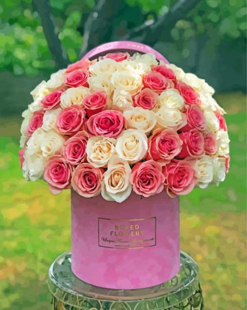 Pink And White Roses Boxed Flowers paint by number