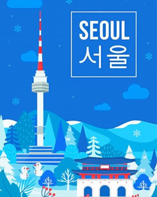 Seoul Korea Winter Poster paint by number