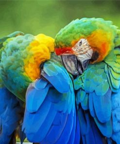 Two Parrots In Jungle Green With Blue paint by number