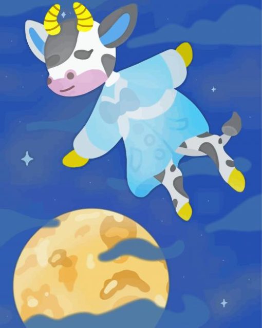 Adorable Cow Jumping Over The Moon paint by number