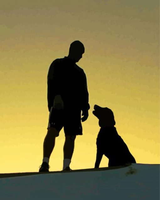 Aesthetic Man And Dog Silhouette paint by number