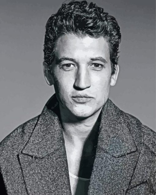 Black And White Miles Teller Actor paint by number