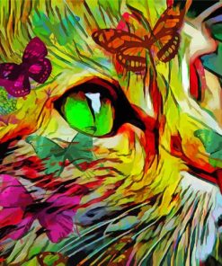 Colorful Cat With Butterflies paint by number