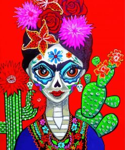 Frida Skeleton With Cactus paint by number