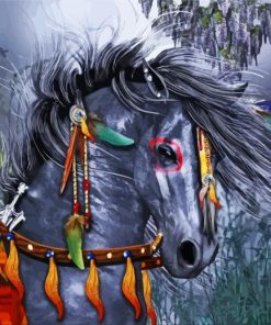 Grey Tribal Horses paint by number