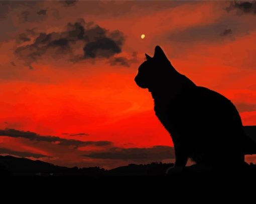 Lonely Cat Silhouette At Sunset paint by number