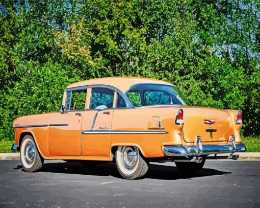 Orange 1955 Chevy Four Door paint by number