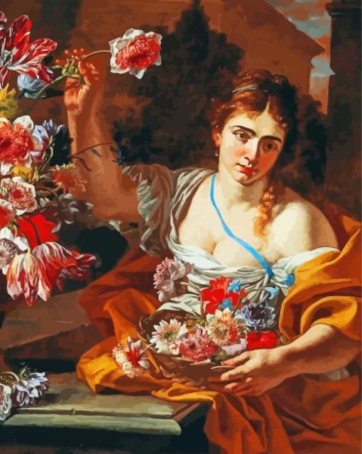 Young Woman With Flower In Vase Paint by number