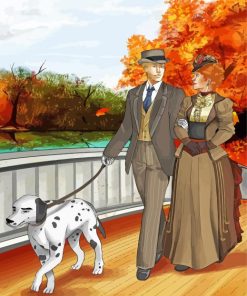 Autumn Couple Walking Art paint by number