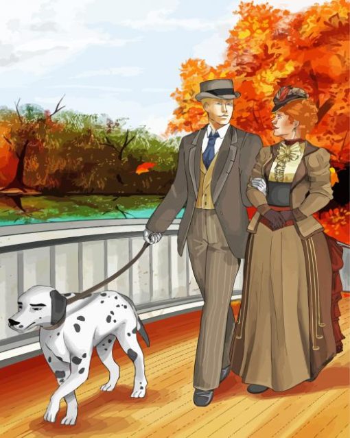 Autumn Couple Walking Art paint by number