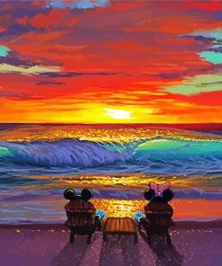 Beach Sunset Mickey And Minnie paint by number