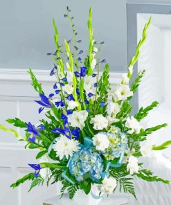 Blue And White Flowers In Vase paint by number