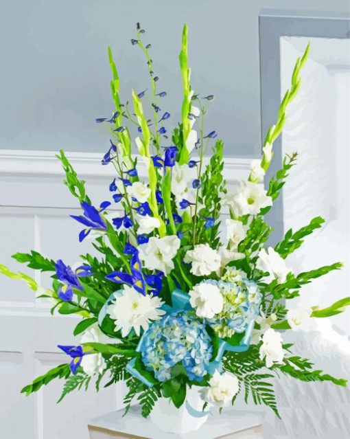 Blue And White Flowers In Vase paint by number