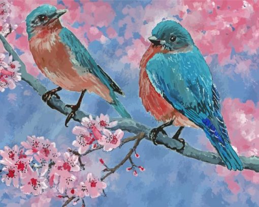 Blue Birds And Blossom paint by number