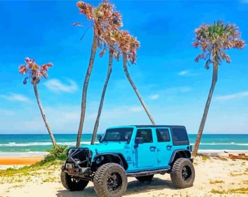 Blue Jeep On A Beach paint by number