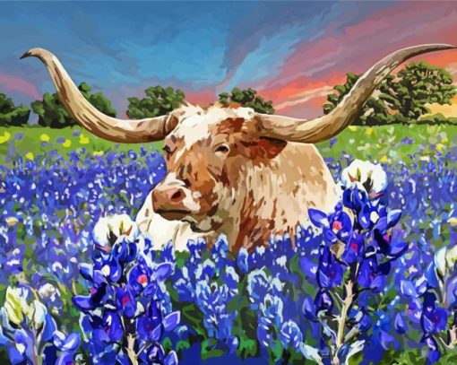 Bluebonnet And Longhorn paint by number