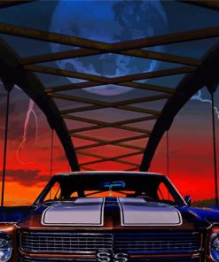 Classic Car And Sunset paint by number