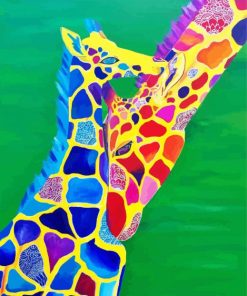 Colourful Giraffe And Baby paint by number