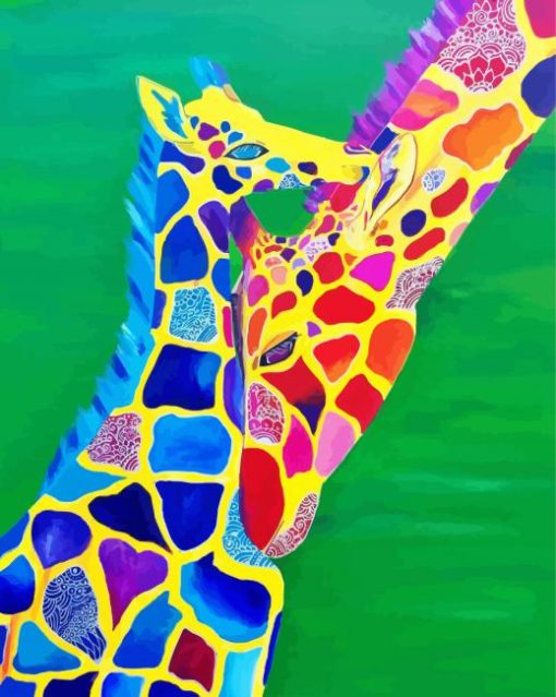 Colourful Giraffe And Baby paint by number